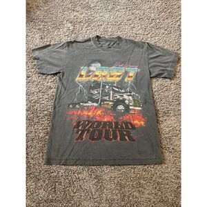2022 Bad‎ Bunny Last World Tour Medium M Shirt Men Faded Semi Truck Flames Gray